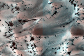 Polar Crater with Summer Ice and Dunes