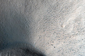 North-Pole-Facing Deposit in Crater Associated with Headwall Erosion