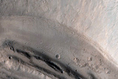 North-Pole-Facing Deposit in Crater Associated with Headwall Erosion