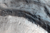 North-Pole-Facing Deposit in Crater Associated with Headwall Erosion