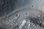 North-Pole-Facing Deposit in Crater Associated with Headwall Erosion
