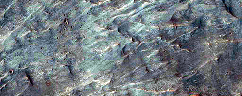Fan Deposit with Low-Relief Ridges in Large Crater