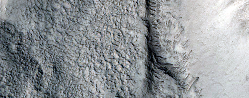 Channel Moving around Crater in Northern Mid-Latitudes