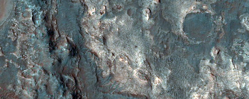 Bright Night-Infrared on Floor of Well-Preserved Crater in Terra Cimmeria