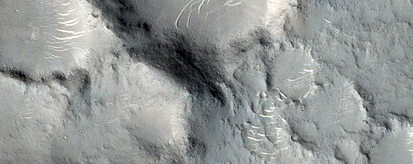 Ridge Interacting with Craters in Isidis Planitia