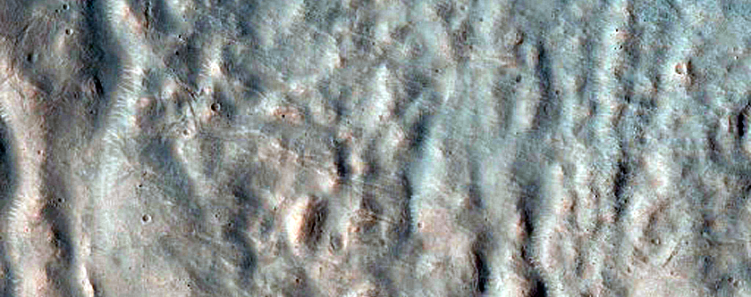 Crater with South Facing Gullies Plus Rumpled Fill and Erosion
