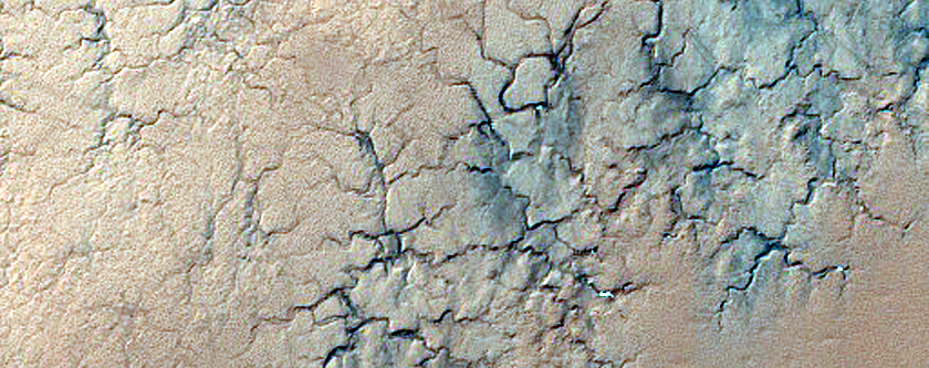 Large Araneiform Structures Southeast of Rayleigh Crater