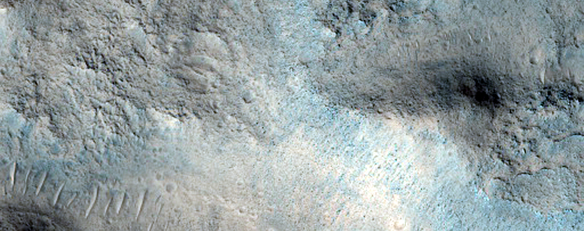 Kasei Valles Flood Grooves and Pedestal Crater