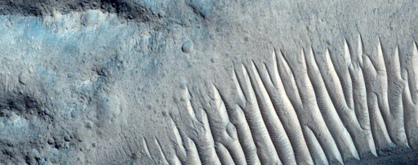 Kasei Valles Flood Grooves and Pedestal Crater