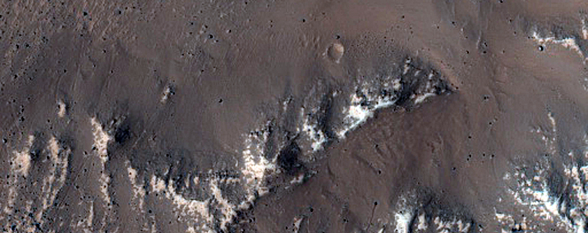 Crater-Related Pitted Materials in 8-Kilometer Crater in Daedalia Planum