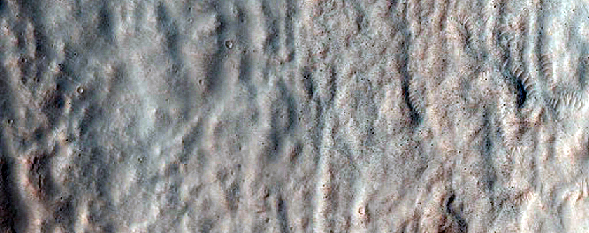 Crater with South Facing Gullies Plus Rumpled Fill and Erosion