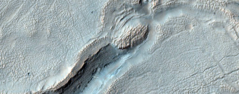 Irregular Cellular Structures around Crater in Southern Mid-Latitudes