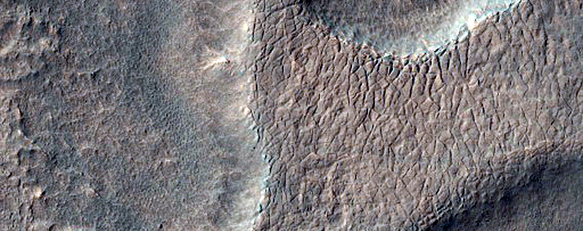 Irregular Cellular Structures around Crater in Southern Mid-Latitudes