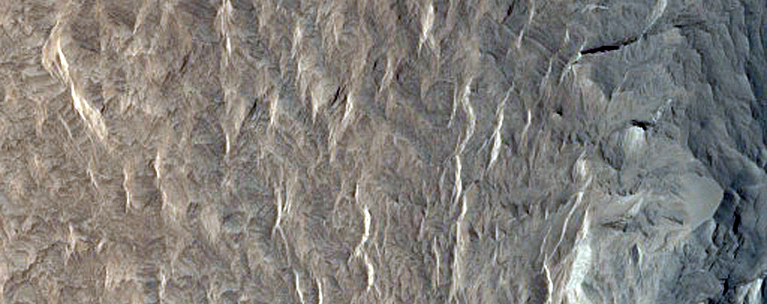 Layered Bedrock and Yardangs in Degraded Arabia Terra Crater