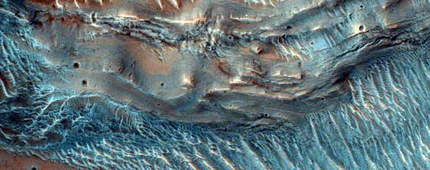 Channels Across Crater Rim North of Savich Crater