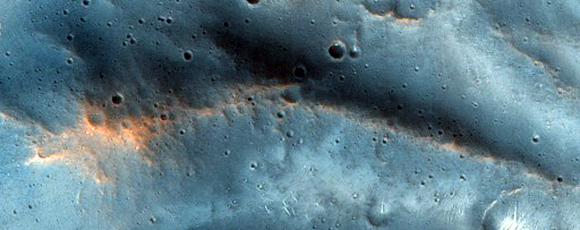 Kasei Valles Small Channel System near Impact Crater