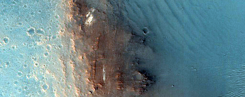 Crater Wall Exposure with Layered Stratigraphy North of Oxia Planum