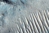 Kasei Valles Flood Grooves and Pedestal Crater