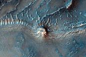 Layers and Bench in Crater in Thaumasia Planum