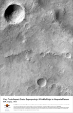 Very Fresh Impact Crater Superposing a Wrinkle Ridge in Hesperia Planum